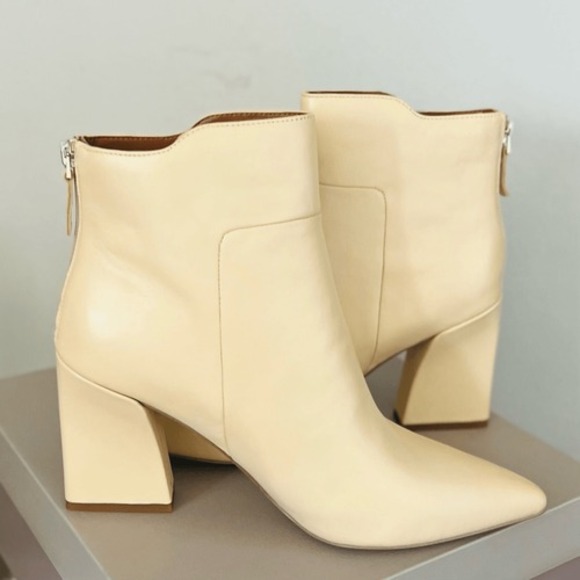 Franco Sarto Shoes - FRANCO SARTO Venture Leather Bootie Boot, Beige/White, Block Heel, Size‎ 9, NWT